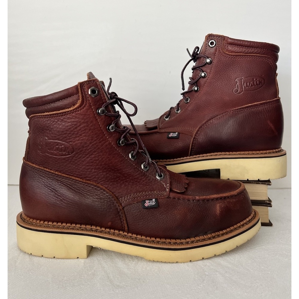 Justin 0271 Moc Toe Safety Toe Work Boots 10.5D USA Wedge Sole EH Red Wing Style